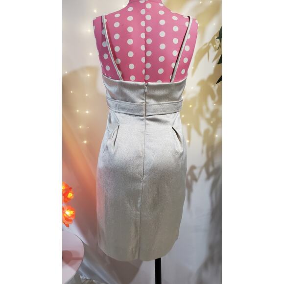 David's Bridal Womens Gold Metallic Crepe Spaghetti Strap Dress Size 4 Wedding - Picture 3 of 12